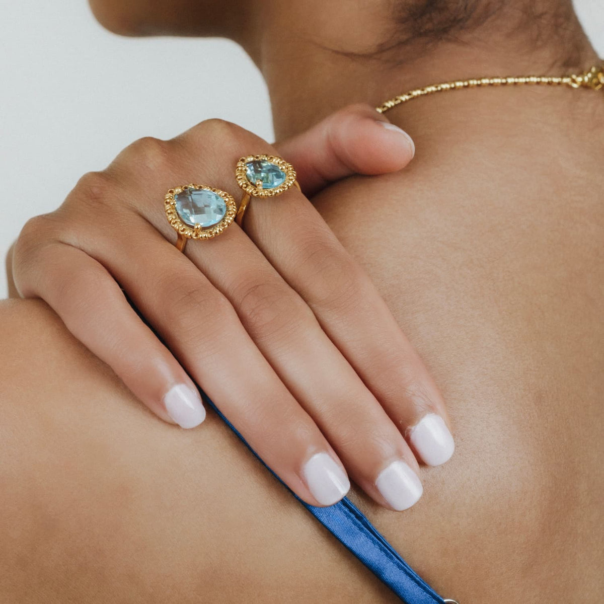 Drop Ring in Gold with Blue Topaz, Large