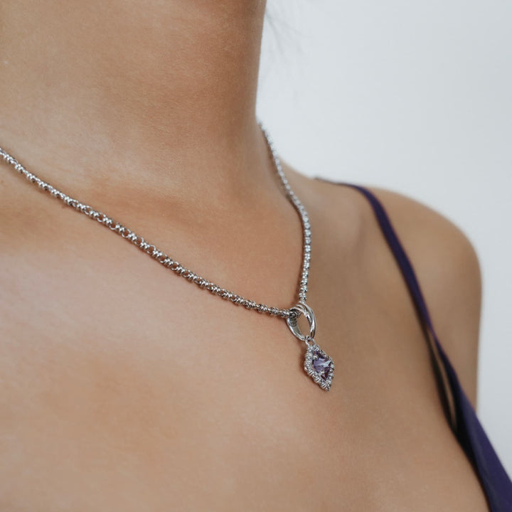 Quadra Pendant in Silver with Amethyst, Small