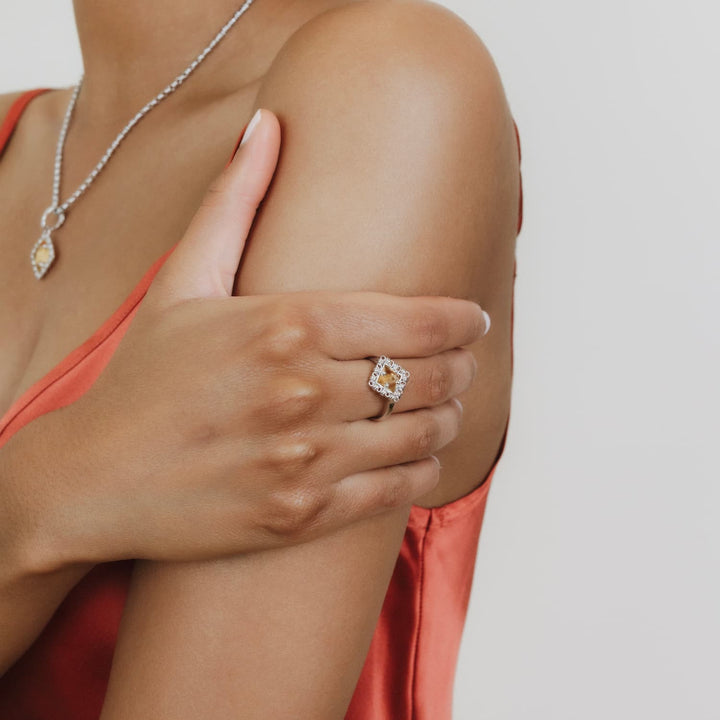 Quadra Ring in Silver with Citrine, Small