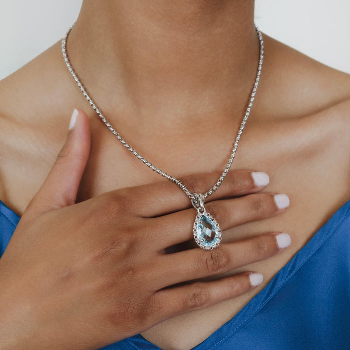 Drop Pendant in Silver with Blue Topaz, Large
