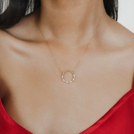 Whisper Necklace in 14k Yellow Gold with Diamond Clusters