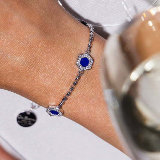 Deco Statement Bracelet in Silver with Blue, Turquoise & Pavé