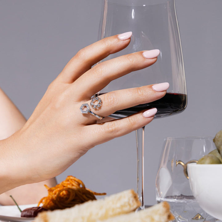 Deco Statement Ring in Silver With Pavé