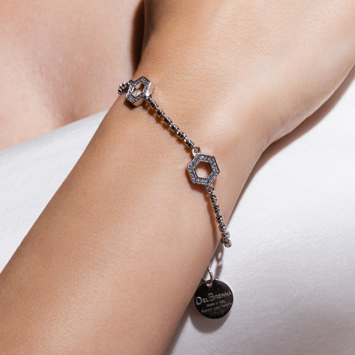 Deco Statement Bracelet in Silver With Pavé