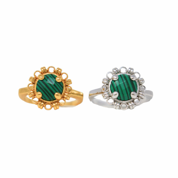 Gemma Ring in Silver with Malachite