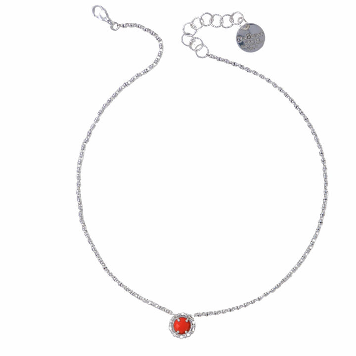Gemma Necklace in Silver with Coral