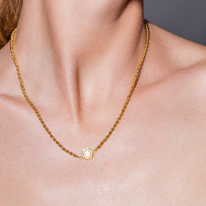 Deco Necklace in Gold With Green, White & Pavé