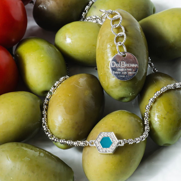 Deco Necklace in Silver With Green, White & Pavé