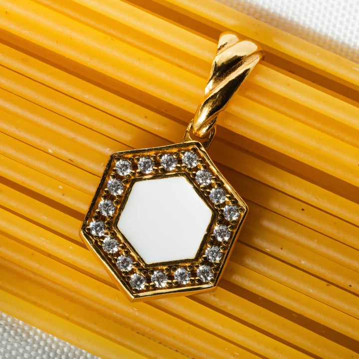 Deco Pendant in Gold With Green, White & Pavé
