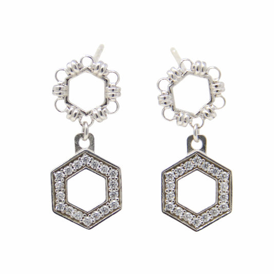 Deco Statement Earrings in Silver With Pavé