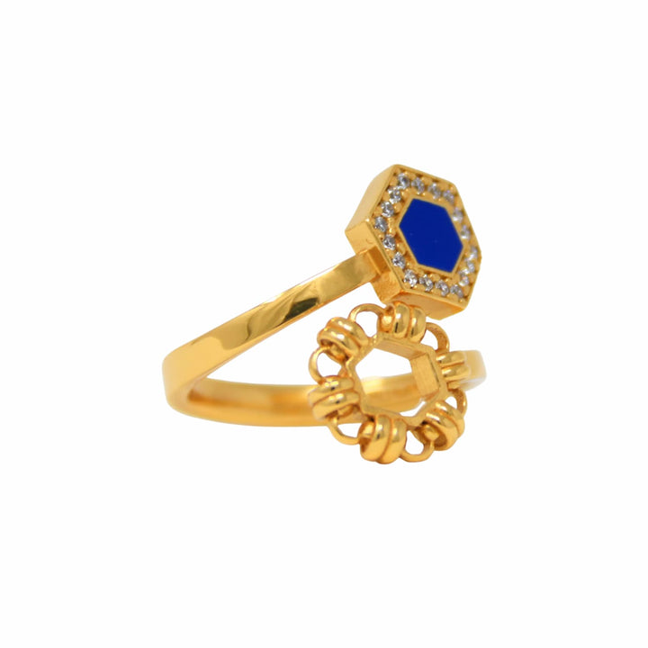 Deco Statement Ring in Gold With Blue & Pavé