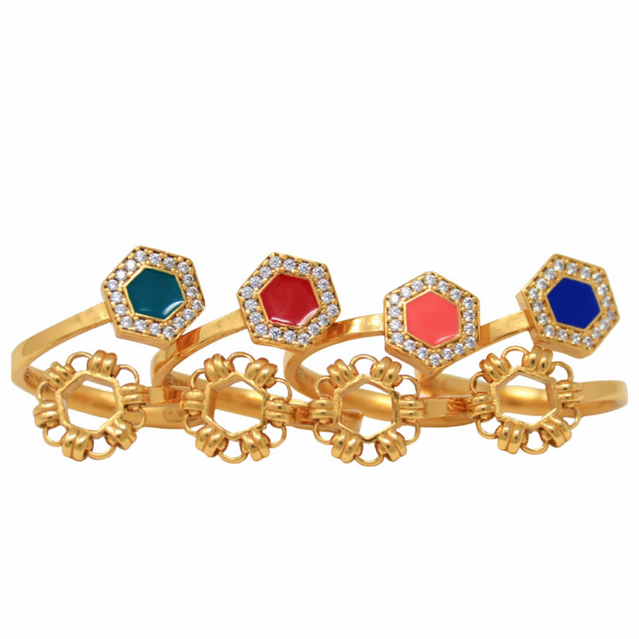 Deco Statement Ring in Gold With Blue & Pavé
