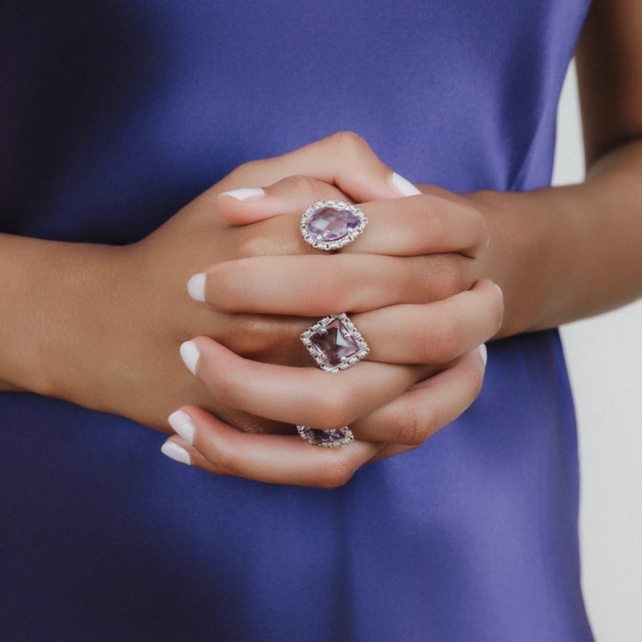 Quadra Ring in Silver with Amethyst