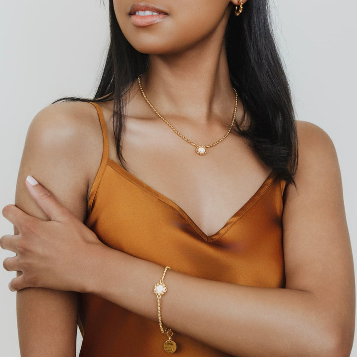 Gemma Necklace in Gold with Pink Coral