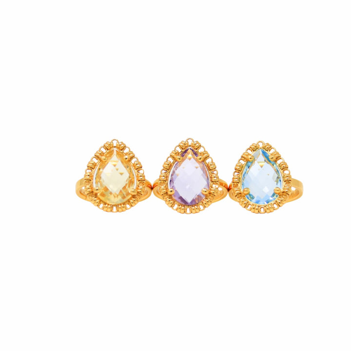 Drop Ring in Gold with Blue Topaz, Small