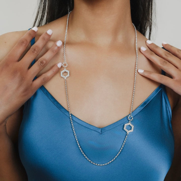 Super Deco Necklace in Silver With Pavé