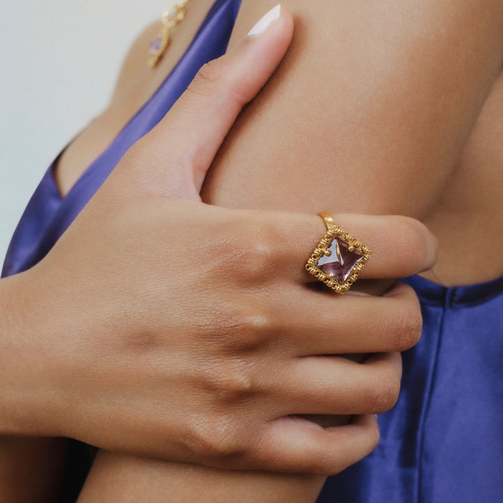 Quadra Ring in Gold with Amethyst, Large