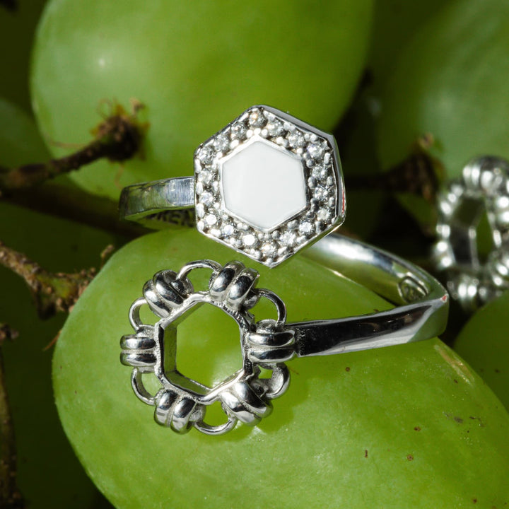 Deco Statement Ring in Silver With White & Pavé
