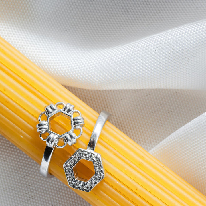 Deco Statement Ring in Silver With Pavé