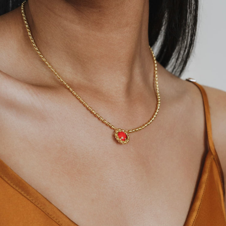 Gemma Necklace in Gold with Coral