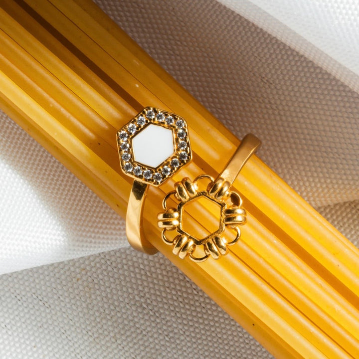 Deco Statement Ring in Gold With White & Pavé