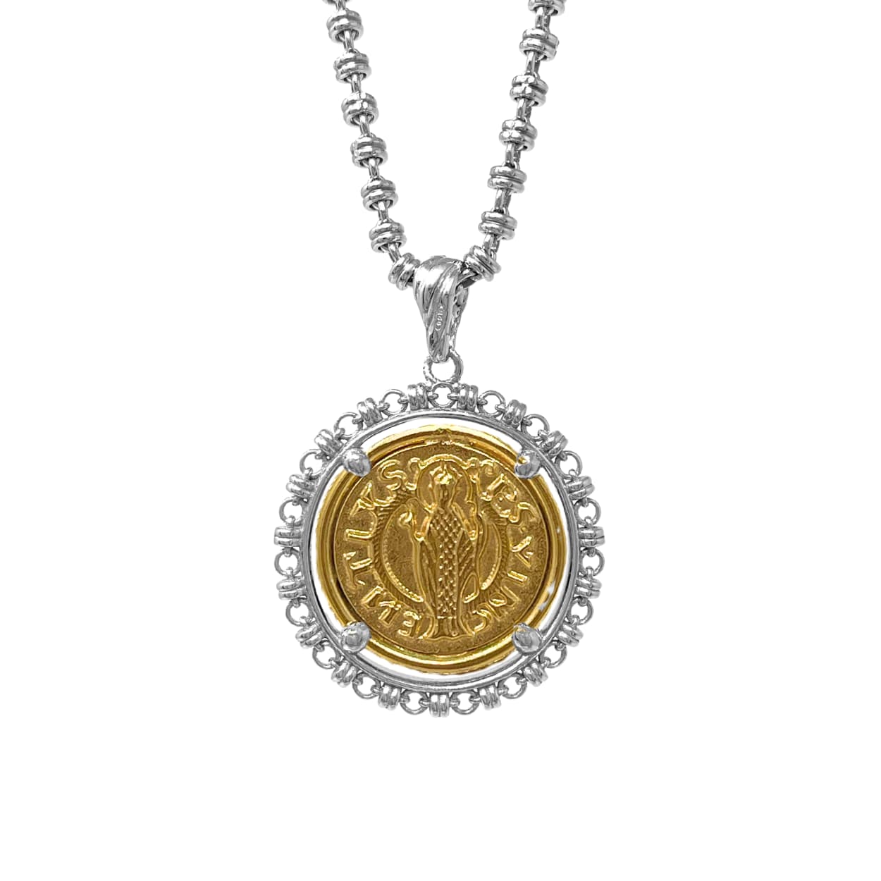 Filary Pendant in Silver with with Cortona Coin in Gold