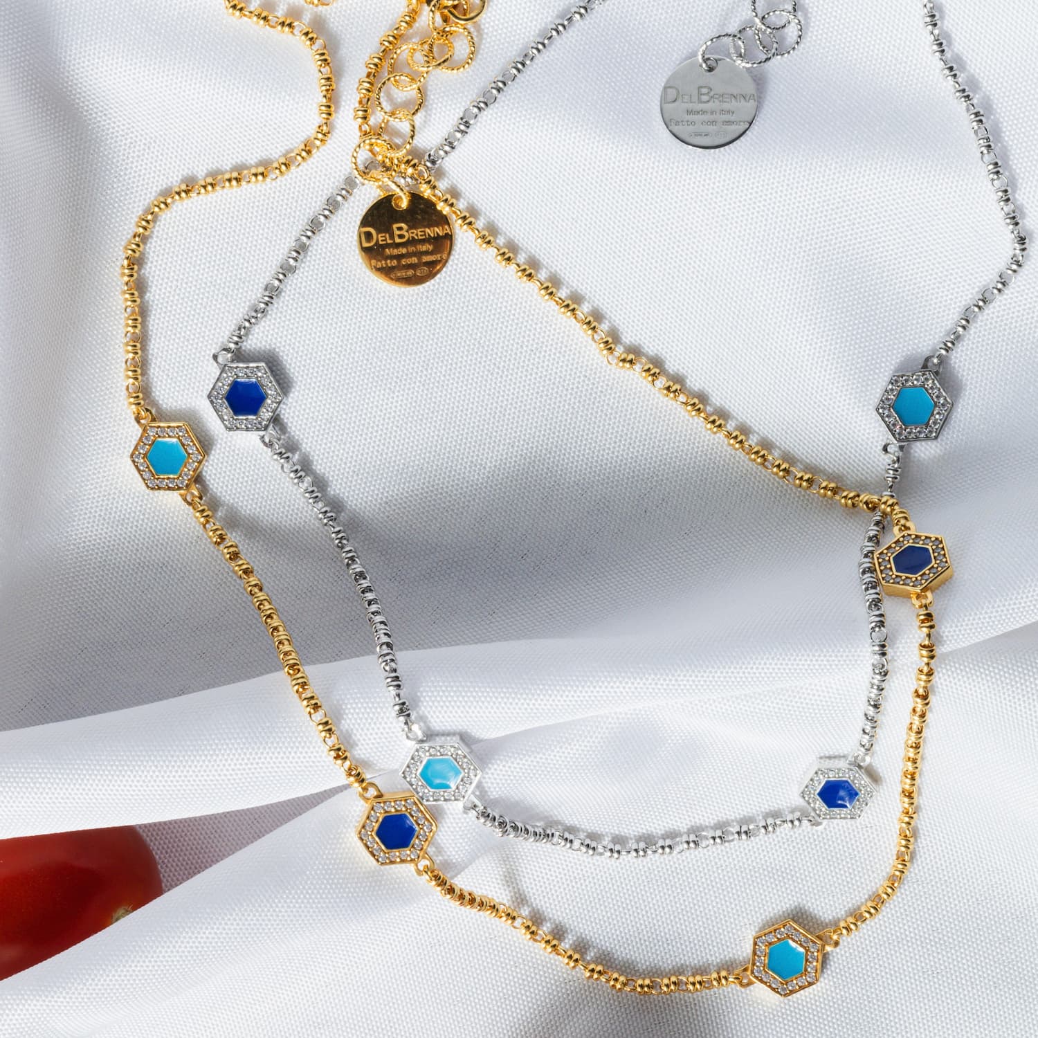 Deco Statement Necklace in Silver With Blue, Turquoise & Pavé