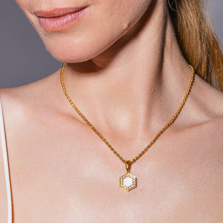 Deco Pendant in Gold With Green, White & Pavé