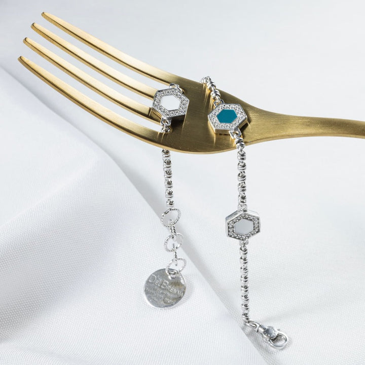 Deco Statement Bracelet in Silver With Green, White & Pavé