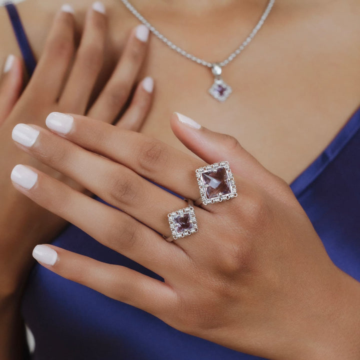 Quadra Ring in Silver with Amethyst, Small