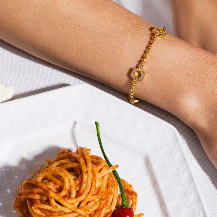 Deco Statement Bracelet in Gold With Pavé