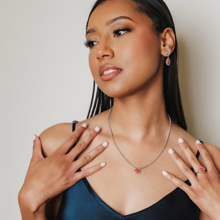 Gemma Earrings in Silver with Coral