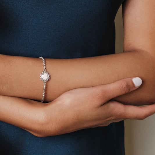 Gemma Bracelet in Silver with Pink Coral