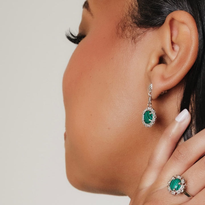 Gemma Earrings in Silver with Malachite