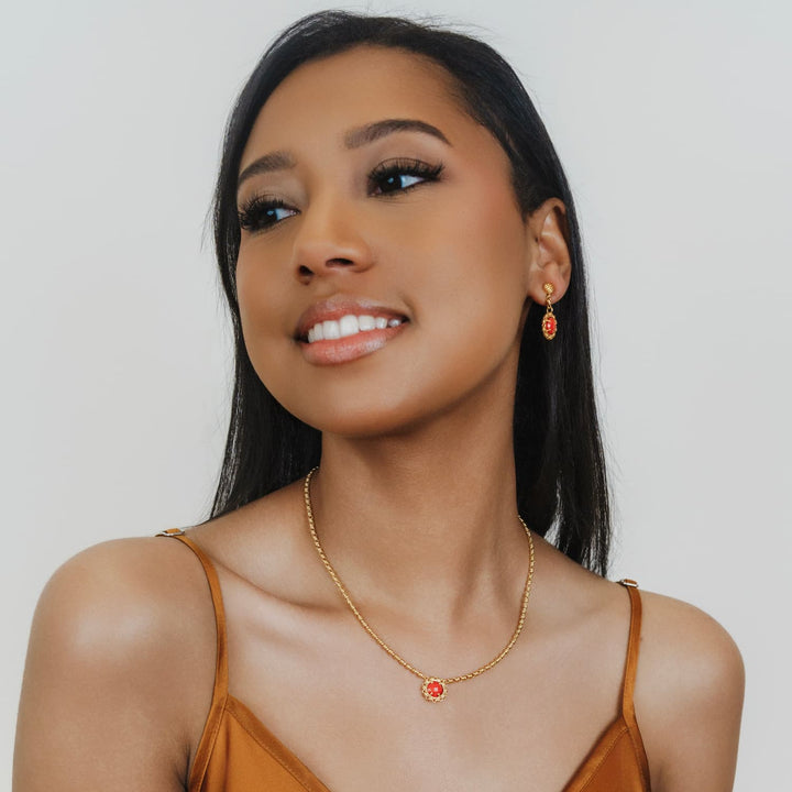 Gemma Earrings in Gold with Coral