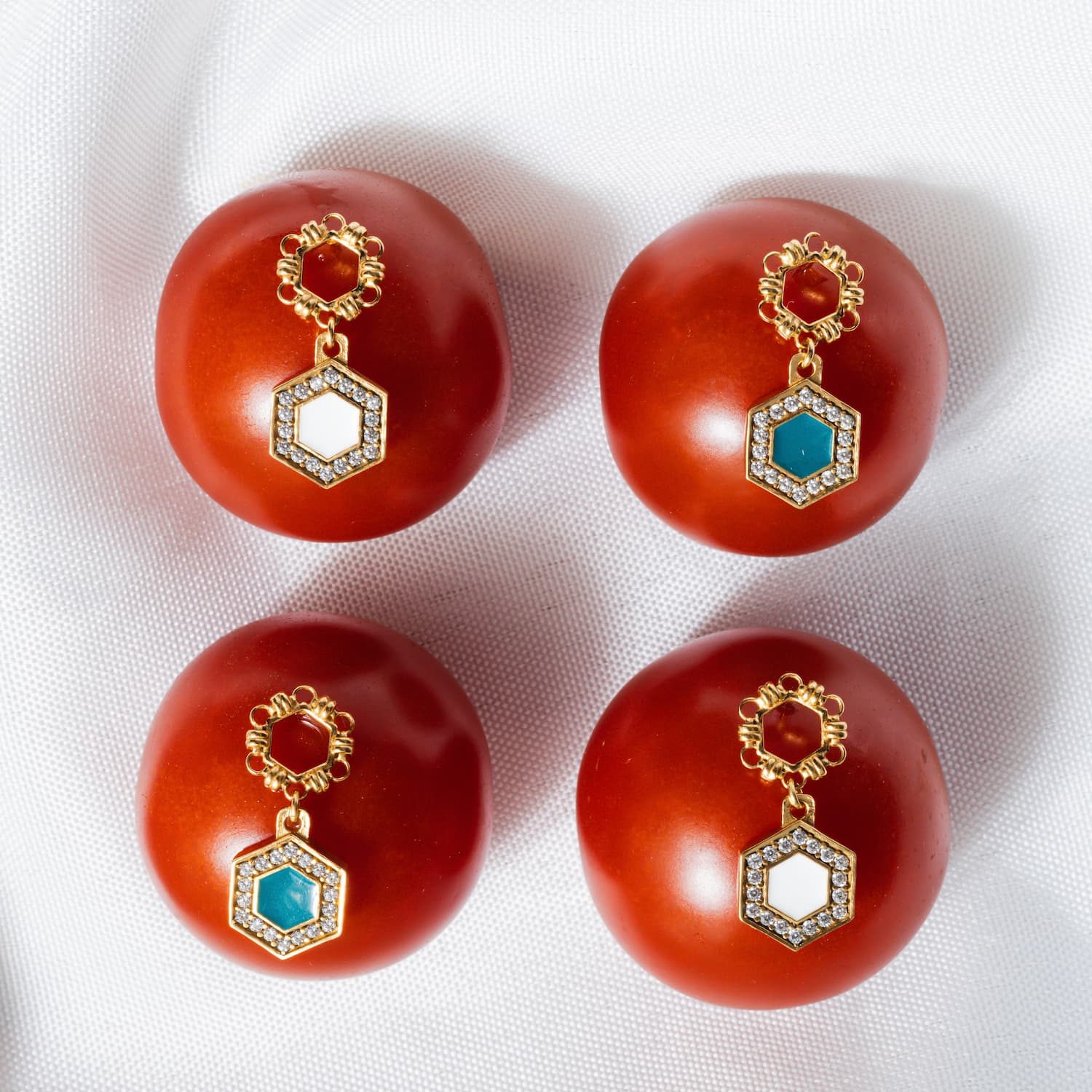 Deco Statement Earrings in Gold With Green & Pavé