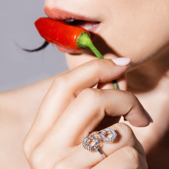 Deco Statement Ring in Silver With Pavé