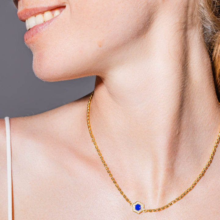 Deco Necklace in Gold With Blue, Turquoise & Pavé