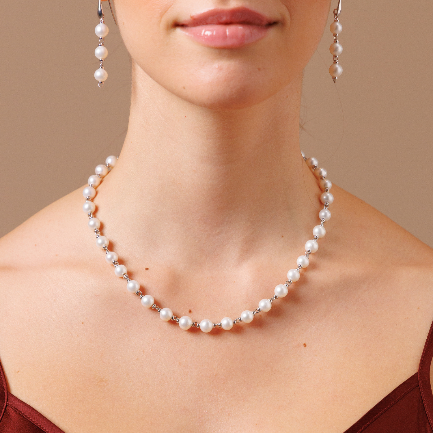 Emerald Drops and Real pearls Double Layered necklace set | Gemzlane