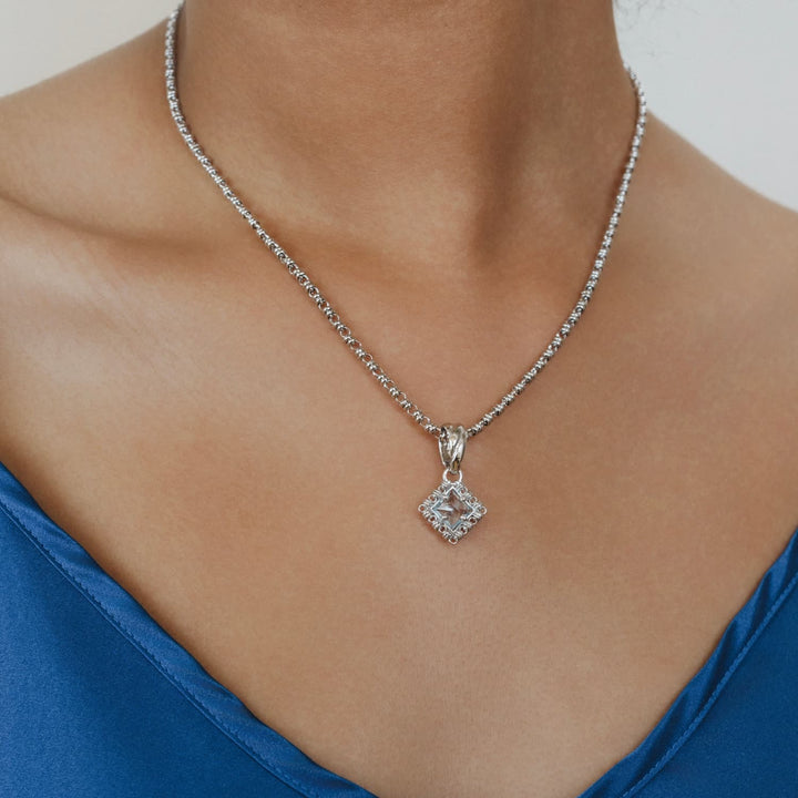 Quadra Pendant in Silver with Blue Topaz, Small