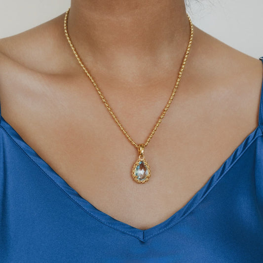 Drop Pendant in Gold with Blue Topaz, Small