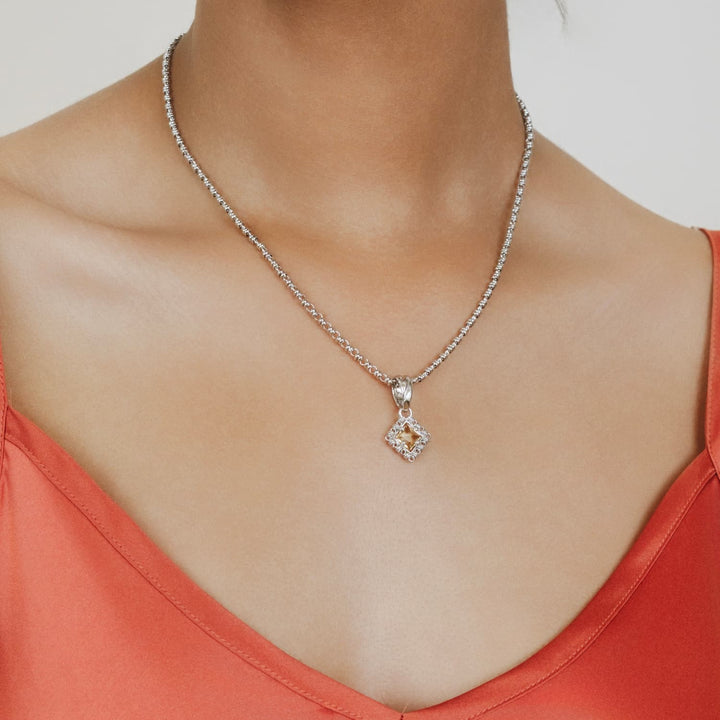 Quadra Pendant in Silver with Citrine, Small
