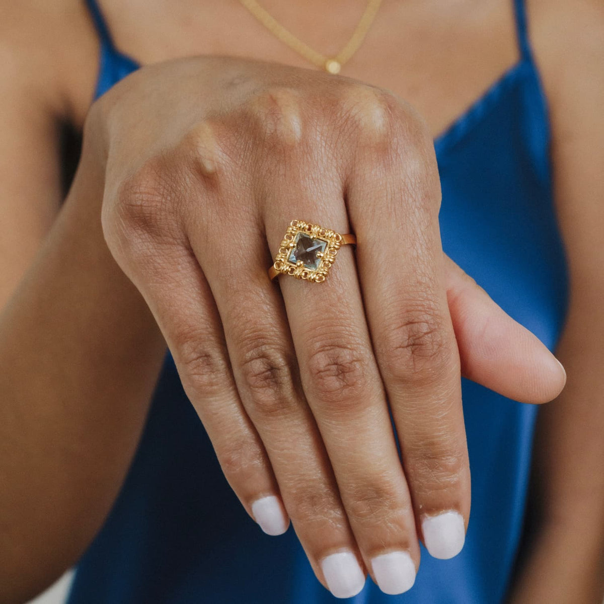 Quadra Ring in Gold with Blue Topaz, Small