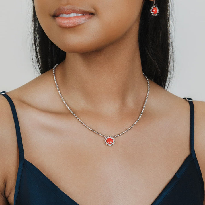 Gemma Necklace in Silver with Coral