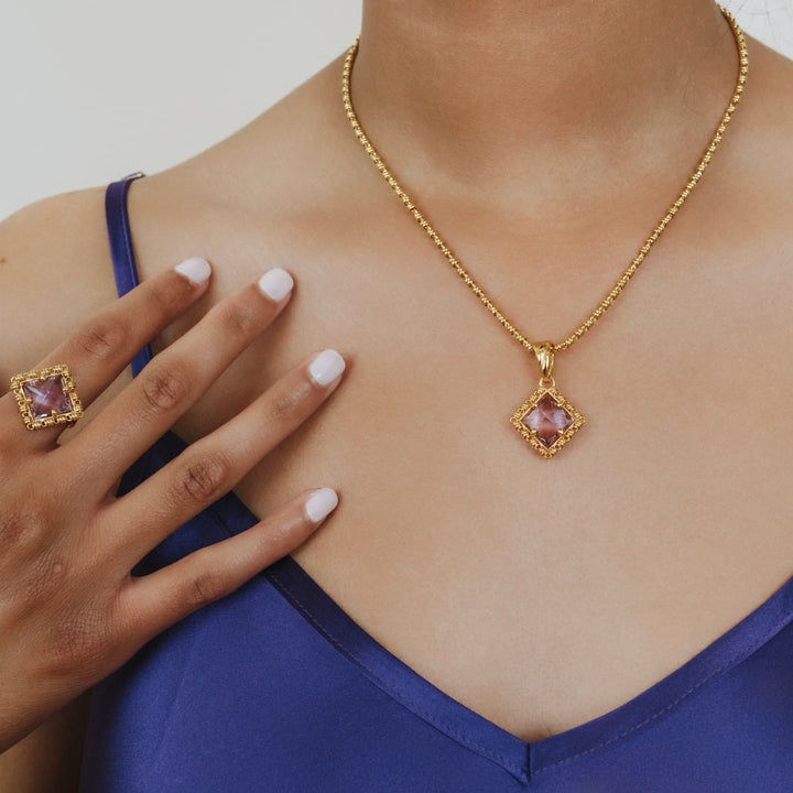 Quadra Ring in Gold with Amethyst, Large