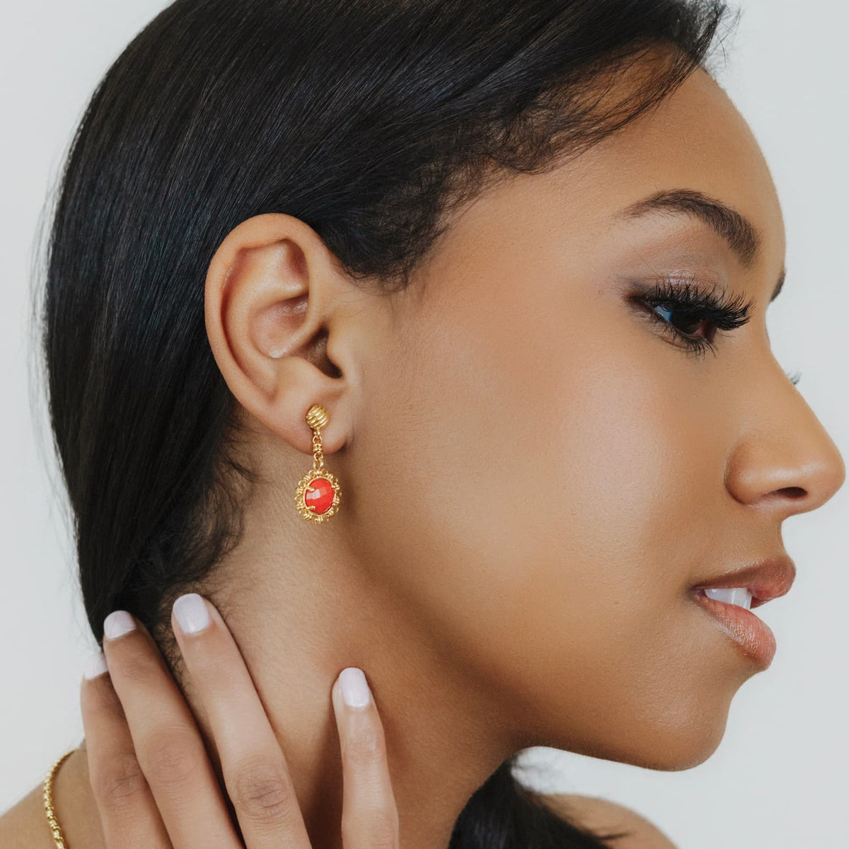 Gemma Earrings in Gold with Coral