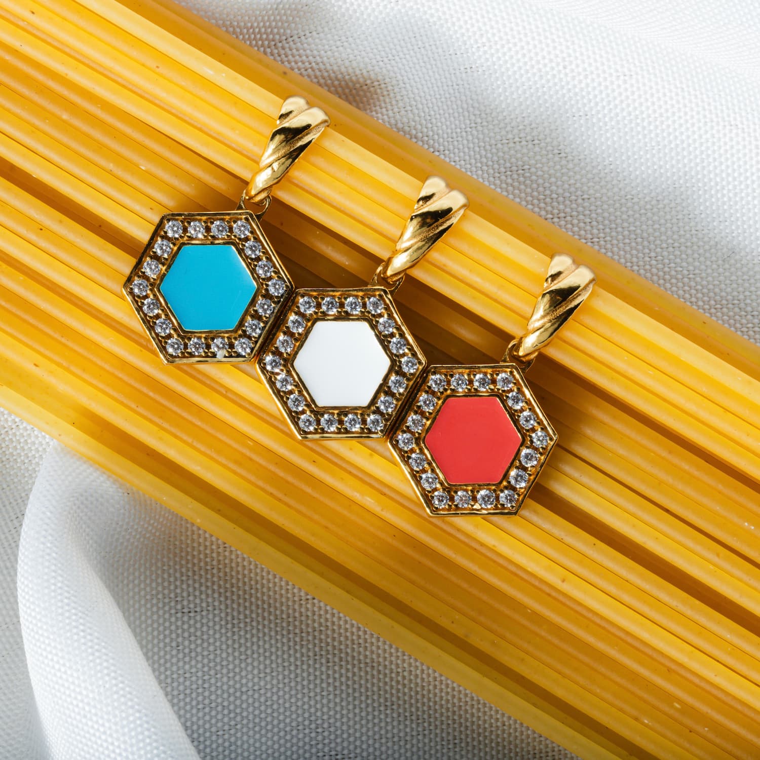 Deco Pendant in Gold With Green, White & Pavé