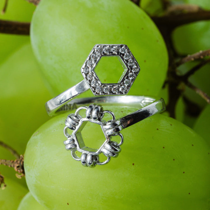 Deco Statement Ring in Silver With Pavé