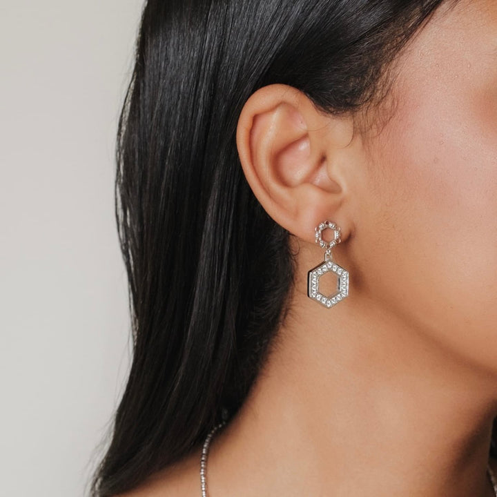 Super Deco Earrings in Silver With Pavé