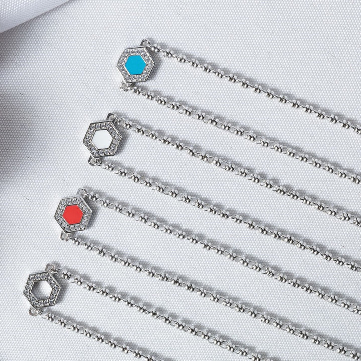 Deco Necklace in Silver With Blue, Turquoise & Pavé